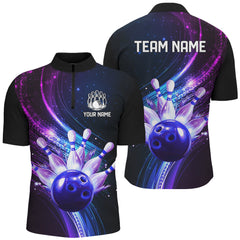 Maxcorners Purple Galaxy Bowling Jersey Men Women Custom Bowling Team Shirts Unisex Bowling Polo Quarter-Zip
