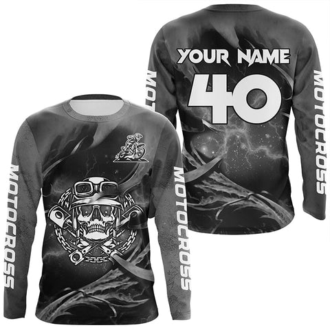 Maxcorners Adult&Kid Grey Skull Custom Dirt Bike Jersey Motocross Jersey Upf30+ Motocross Shirt| LM2809