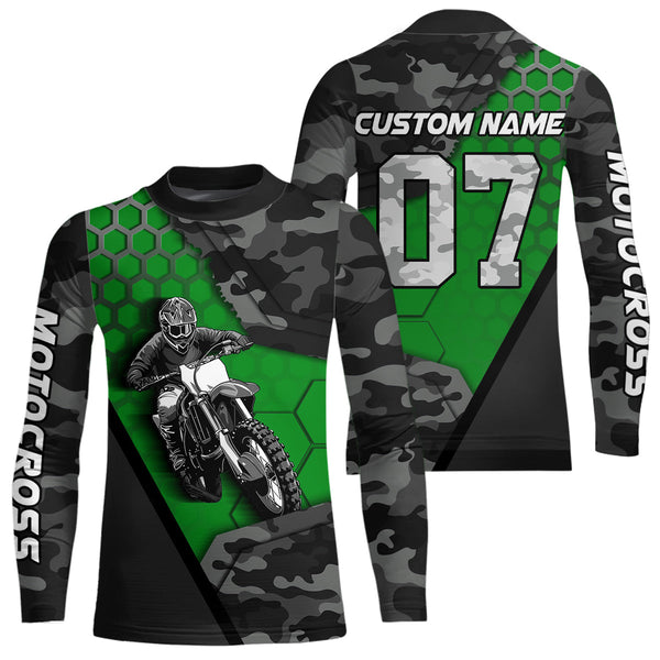 Maxcorners Green Motocross Jersey Upf30+ Custom Dirt Bike Jersey Mens Women Off-Road Jersey Adult&Kid MT2809
