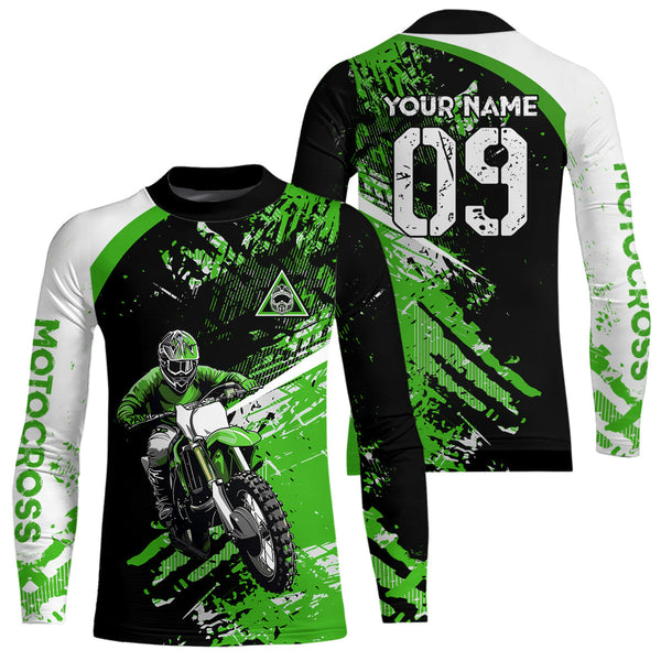 Maxcorners Adult&Kid Custom Motocross Jersey Green UPF30+ MX Racing Biker Off-road Dirt Bike Racewear| MT2809