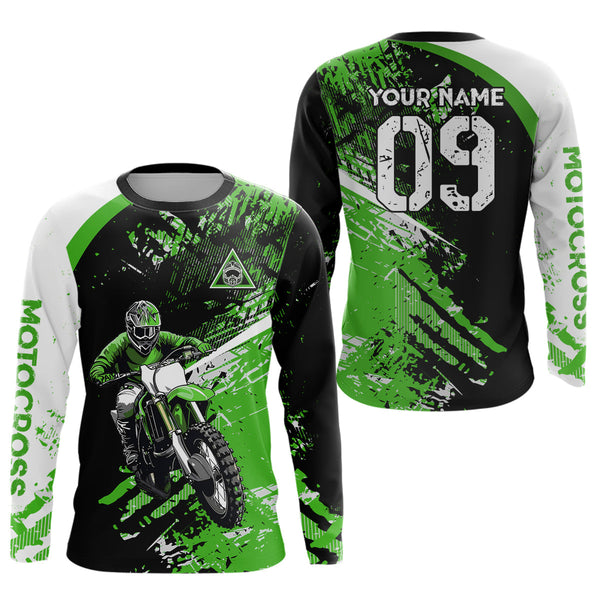 Maxcorners Adult&Kid Custom Motocross Jersey Green UPF30+ MX Racing Biker Off-road Dirt Bike Racewear| MT2809