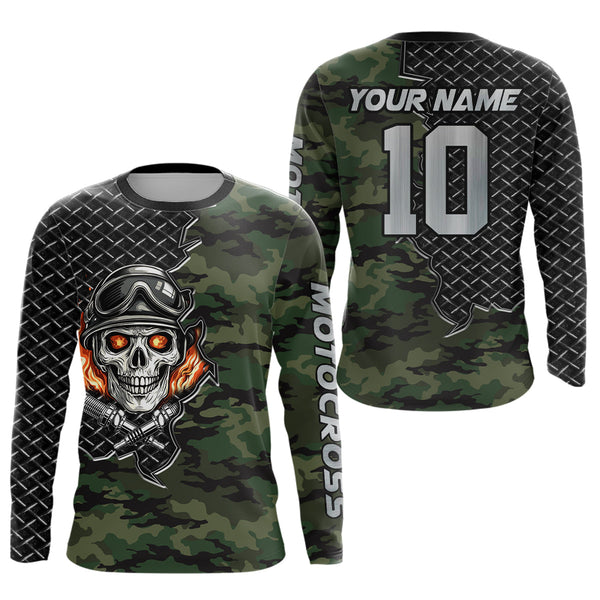 Maxcorners Custom Camo Skull Bike Jersey Motocross Jersey Upf30+ Motocross Shirt| LM2809