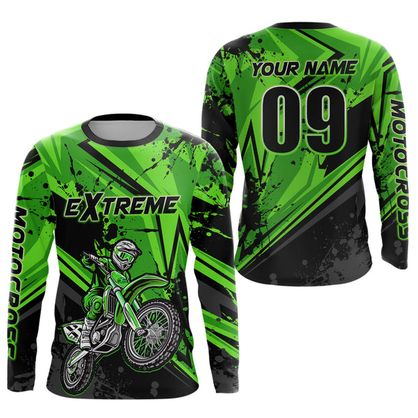 Maxcorners Custom Dirt Bike Jersey Green Motocross Jersey Upf30+ Mens Women Extreme Racing Shirt| MT2809