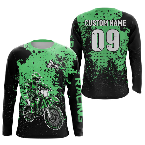Maxcorners Custom Green Motocross Jersey for Men Women Upf30+ Dirt Bike Shirt Motorcycle Jersey| MT2709