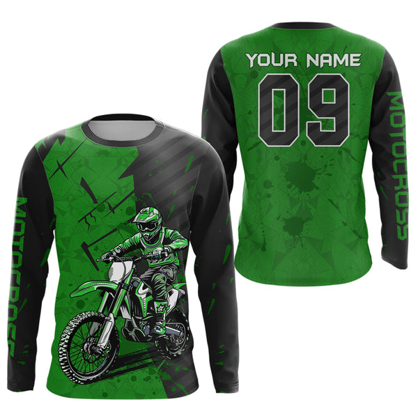 Maxcorners Custom Dirt Bike Jersey Green Motocross Jersey Upf30+ Mens Women Motocross Shirt| MT2809