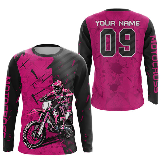 Maxcorners Custom Dirt Bike Jersey Pink Motocross Jersey Upf30+ Mens Women Motocross Shirt| MT2809