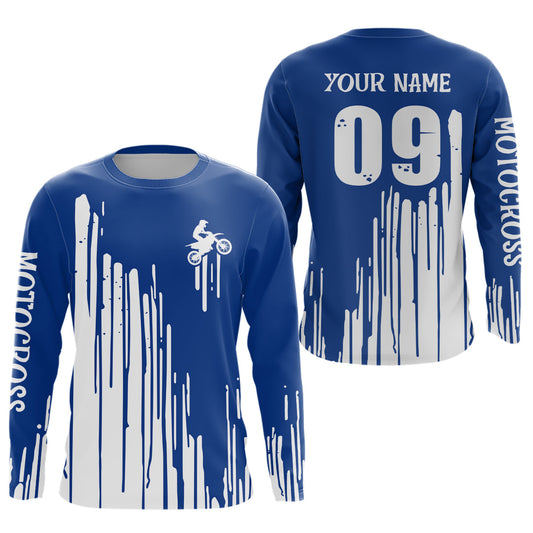 Maxcorners Adult&Kid blue custom dirt bike jersey Motocross jersey upf30+ mens women Motocross Shirt| MT2709