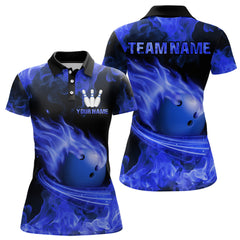 Maxcorners Blue Flame Bowling Jersey Men And Women Custom Bowling Shirts Unisex Polo Bowling Team Shirt