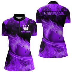 Maxcorners Purple Flame Bowling Jersey Men And Women Custom Bowling Shirts Unisex Polo Bowling Team Shirt