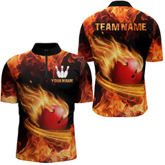 Maxcorners Red Flame Bowling Jersey Men And Women Custom Bowling Shirts Unisex Polo Bowling Team Shirt