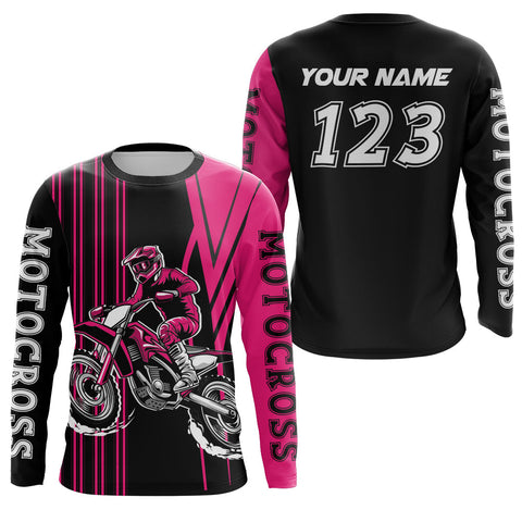 Maxcorners Custom Pink Motocross Jersey Upf30+ Mens Women Dirt Bike Shirt Off Road Jersey| LM2809