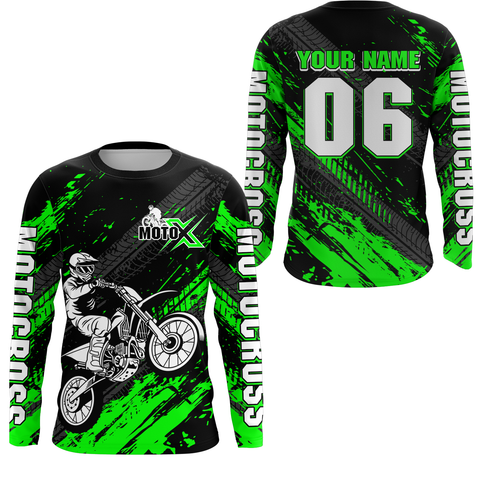 Maxcorners Green Motocross Jersey Upf30+ Custom Dirt Bike Jersey Mens Women Off-Road Jersey Adult&Kid LM2809