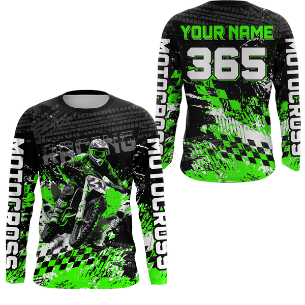 Maxcorners Green Dirt Bike Jersey Motocross Jersey Upf30+ Custom Mens Women Off-Road Jersey MT2809