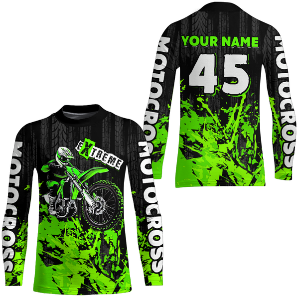 Maxcorners Adult&Kid green custom Motocross jersey upf30+ dirt bike jersey mens women Motocross Shirt| MT2709