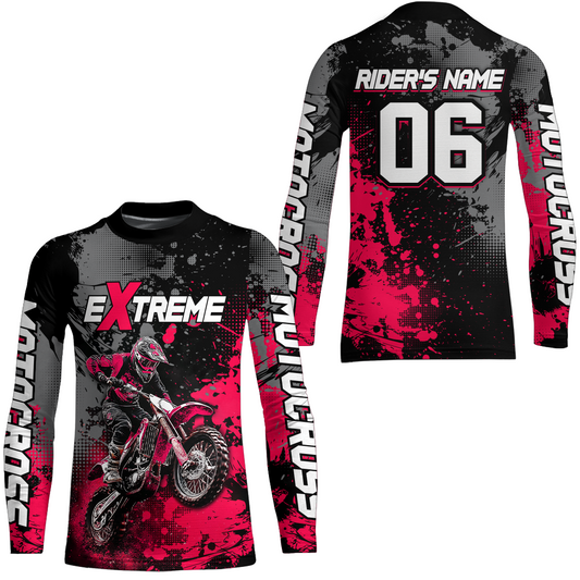 Maxcorners Adult&Kid pink custom dirt bike jersey motocross jersey mens women extreme motocross shirt| MT2709