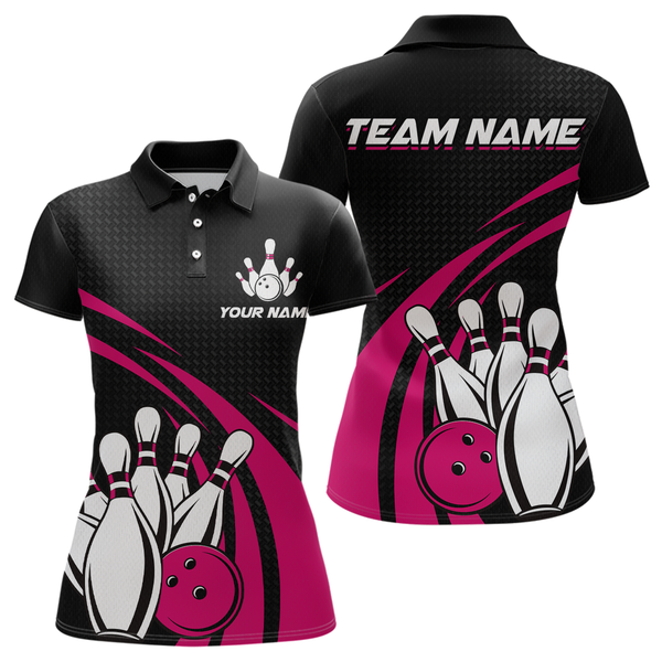 Maxcorners Pink Bowling Jersey Men Custom Bowling Team Shirts Unisex Bowling Men Short Sleeve Polo Shirt