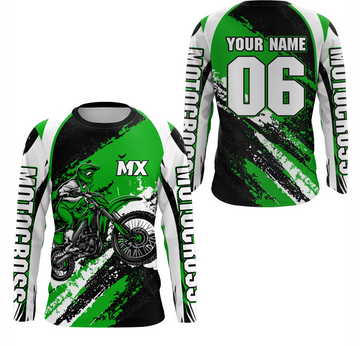 Maxcorners Custom Motocross Jersey Green Dirt Bike Clothes Upf30+ Mens Women Motorcycle Jersey LM2809