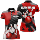 Maxcorners Red Bowling Jersey Men Women Custom Bowling Team Shirts Unisex Bowling Polo Quarter-Zip