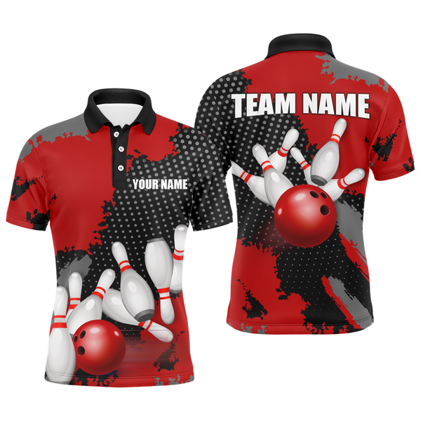 Maxcorners Red Bowling Jersey Men Women Custom Bowling Team Shirts Unisex Bowling Polo Quarter-Zip