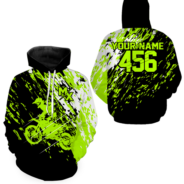 Maxcorners Custom Dirt Bike Hoodie Green Motocross Hoodie Mens Women Motocross Hooded Jersey| MT2809
