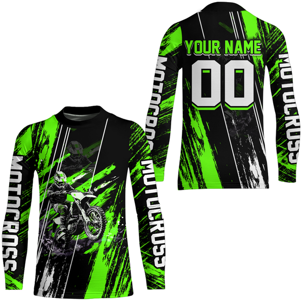 Maxcorners Adult&Kid Green Dirt Bike Jersey Motocross Jersey Upf30+ Custom Mens Women Off-Road Jersey| MT2709