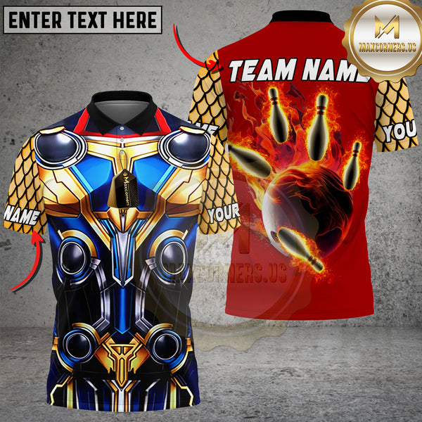 Maxcorners Thor-Inspired Bowling Jersey With Fire Strike Design Personalized Name 3D Unisex Shirt