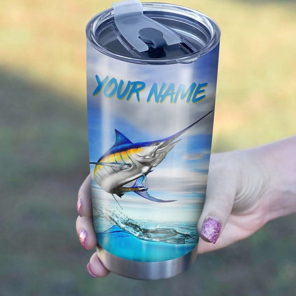 Maxcorners Blue Marlin fishing Tumbler Cup Customize Name