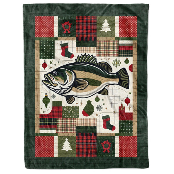 Maxcorners Christmas Largemouth Bass Fishing Fleece Blanket, Christmas Bass Fishing Gifts For Fisherman