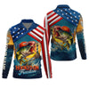 Maxcorners Hooked On Freedom Patriotic Fishing Shirt, Largemouth Bass Fishing SPF Shirt For Men, Men's Fishing Shirt