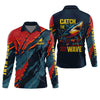 Maxcorners Catch The Wave Shark Fishing SPF Shirt, Mens Fishing Shirts Long Sleeve, Gift For Fisherman