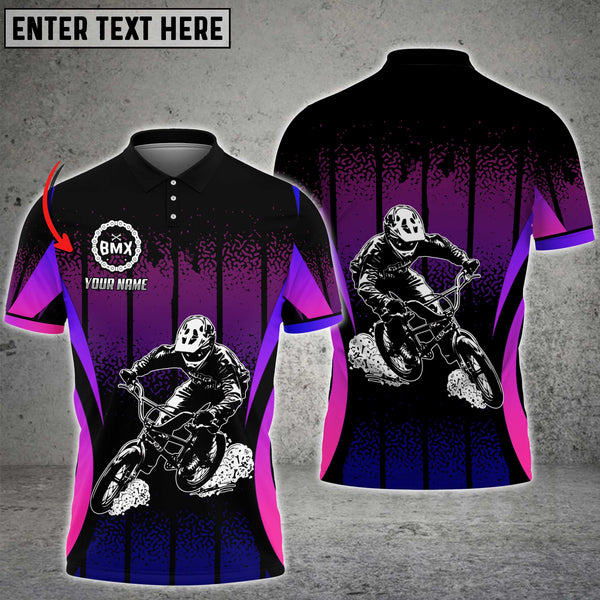 Maxcorners Electric Purple and Pink BMX Racing Custom Name 3D Shirt