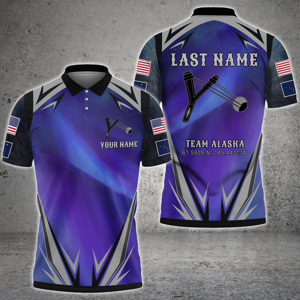 Maxcorners Billiard US Flag Alaska Flag Personalized Name, Team Name 3D Polo Shirt For Slingshot 3