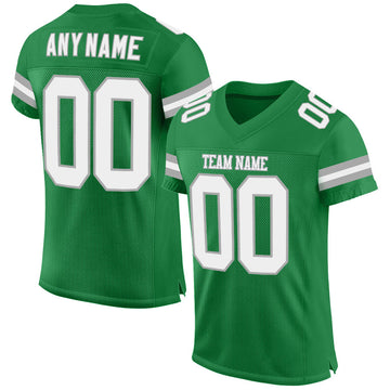 Maxcorners Custom Grass Green White-Gray Mesh Authentic Football Jersey LM2605