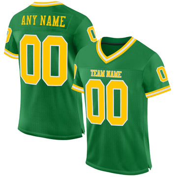 Maxcorners Custom Grass Green Gold-White Mesh Authentic Throwback Football Jersey LM2605