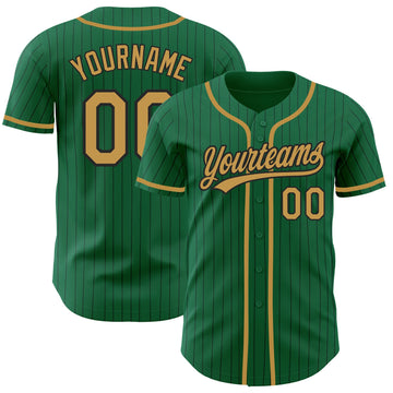 Maxcorners Custom Kelly Green Black Pinstripe Old Gold Authentic Baseball Jersey LM2605