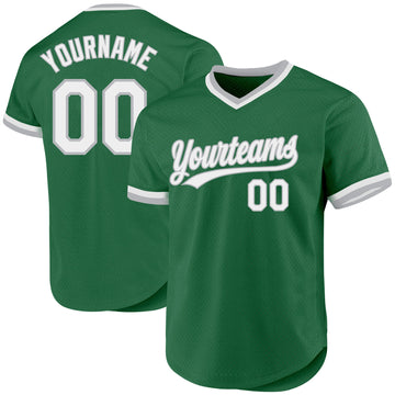 Maxcorners Custom Kelly Green White-Gray Authentic Throwback Baseball Jersey LM2605