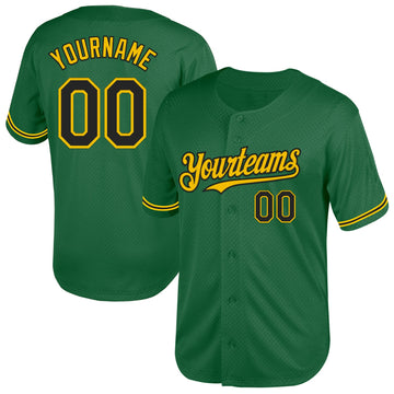 Maxcorners Custom Kelly Green Black-Yellow Mesh Authentic Throwback Baseball Jersey LM2605