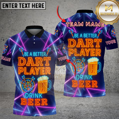 Maxcorners Darts Team Polo Shirt Neon Darts Player Drink Beer Night3D Multioptions Personalized Name, Team Name  3D Shirt