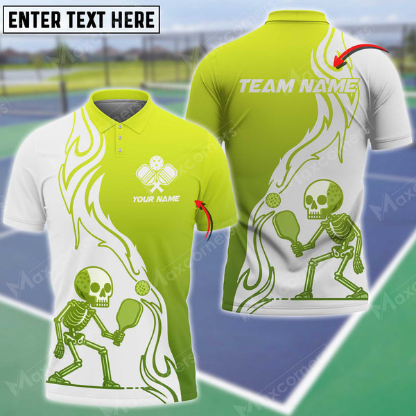 MaxCorners Personalized Name Pickleball Skeleton 3D Polo Shirt