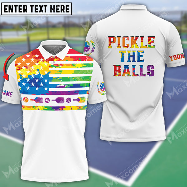 MaxCorners Personalized Name Pickleball US Flag 3D Polo Shirt