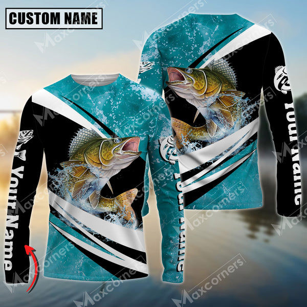 Maxcorners Walleye Fishing Sport Jersey Personalized Name Long Sleeve Shirt