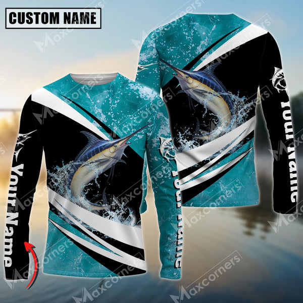 Maxcorners Marlin Fishing Sport Jersey Personalized Name Long Sleeve Shirt