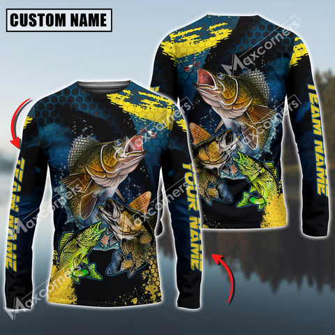 Maxcorners Walleye Fishing Sport Jersey Personalized Name Long Sleeve Shirt