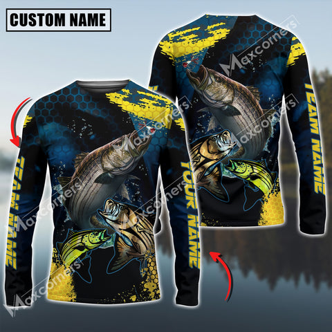 Maxcorners Stripped Bass Fishing Sport Jersey Personalized Name Long Sleeve Shirt