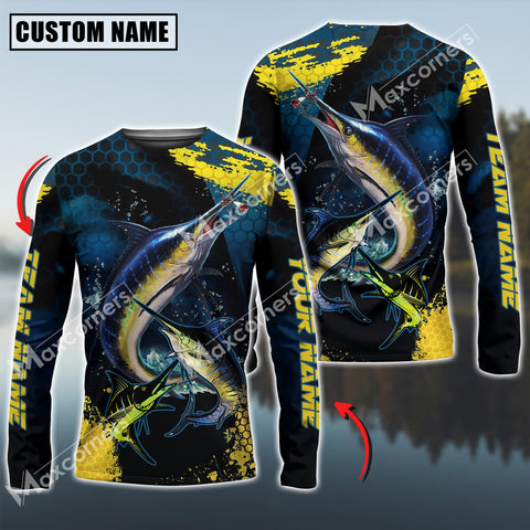 Maxcorners Marlin Fishing Sport Jersey Personalized Name Long Sleeve Shirt