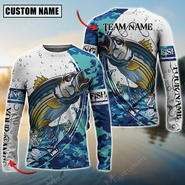 Maxcorners Stripped Bass Fishing Sport Jersey Personalized Name Long Sleeve Shirt