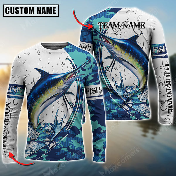 Maxcorners Marlin Fishing Sport Jersey Personalized Name Long Sleeve Shirt