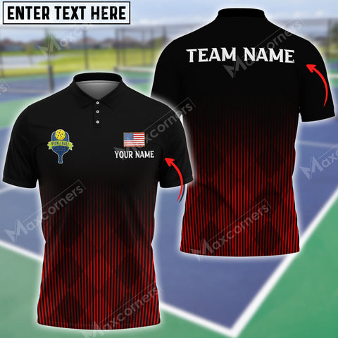 MaxCorners Personalized Name Pickleball US Flag 3D Polo Shirt