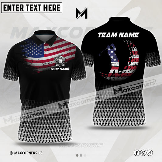 MaxCorners Golf American Flag Multicolor Option Customized Name 3D Polo Shirt (4 colors)
