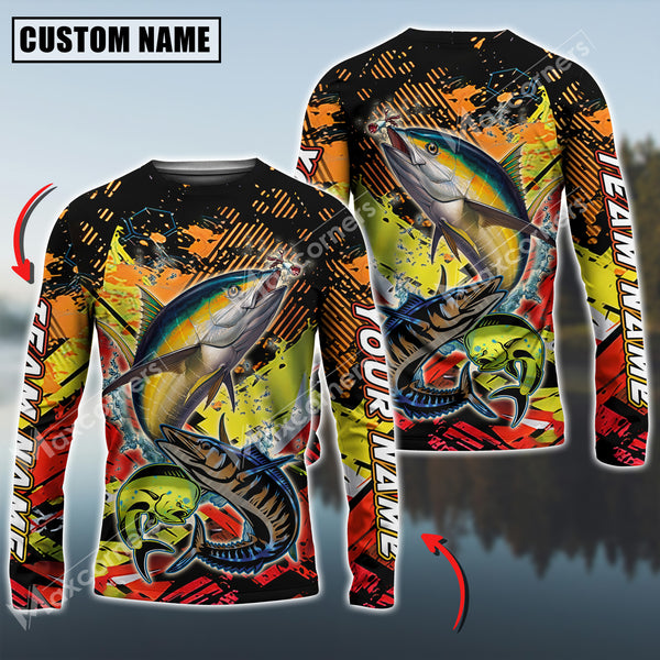 Maxcorners Mahi-Mahi, Wahoo, Tuna Fishing Sport Jersey Personalized Name Long Sleeve Shirt